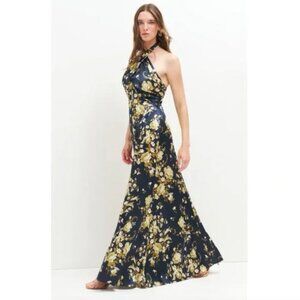 Reformation Veria Silk Maxi Dress in Divinity, Floral Navy and Gold